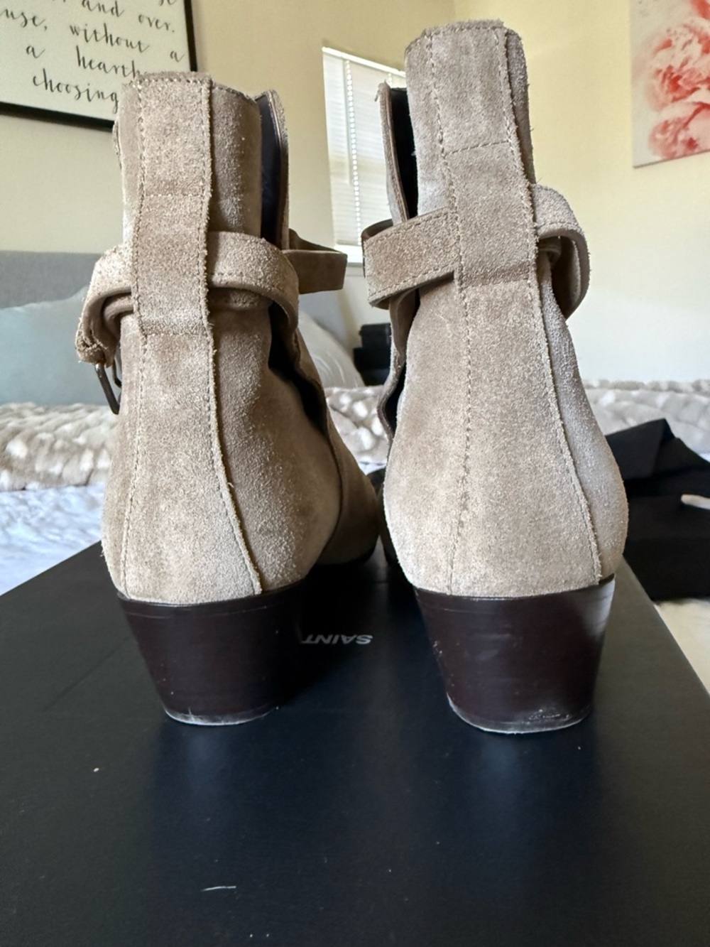 Saint Laurent Taupe Suede Ankle Boots with Buckle Strap - Picture 5 of 15